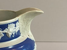 Load image into Gallery viewer, Historical Staffordshire Blue Jasperware Washington and Lafayette Pitcher 1830
