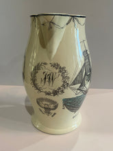 Load image into Gallery viewer, Staffordshire Creamware Liverpool Pitcher Boston Frigate Polychrome Ship Building Scene
