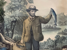 Load image into Gallery viewer, Original Currier &amp; Ives Print Home From The Brook Lucky Fisherman Large Folio
