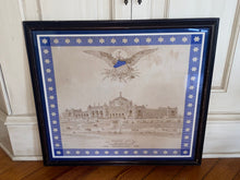 Load image into Gallery viewer, 1876 Philadelphia Centennial Handkerchief Memorial Hall Historical Blue Eagle
