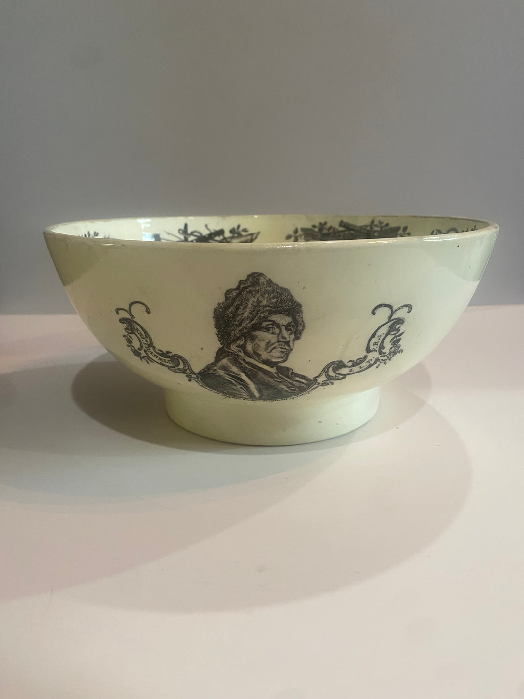 Staffordshire Creamware Liverpool Bowl Polychrome American Ship Franklin and Washington