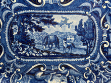 Load image into Gallery viewer, Staffordshire Blue Transfer Quadrupeds Platter Horses Ca. 1825
