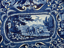 Load image into Gallery viewer, Staffordshire Blue Transfer Quadrupeds Platter Horses Ca. 1825
