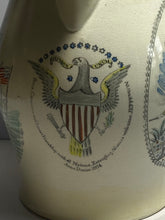 Load image into Gallery viewer, Staffordshire Creamware Liverpool Pitcher Polychrome Map of East Coast American Ship and Jefferson Eagle Ca. 1800
