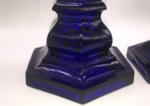 Load image into Gallery viewer, Antique New England Glass Co. Cobalt Blue Hexagonal Candlesticks Ca. 1850
