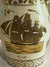 Load image into Gallery viewer, Staffordshire Creamware Liverpool Pitcher American Ships All In Gold Gilt
