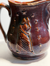 Load image into Gallery viewer, Rockingham Brown Glaze Pitcher With Lady Liberty Stars Ca. 1850’s
