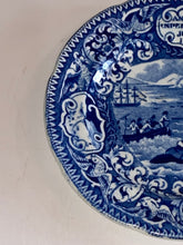 Load image into Gallery viewer, Historical Staffordshire Blue Cup Plate Pilgrim America Independence Book Piece
