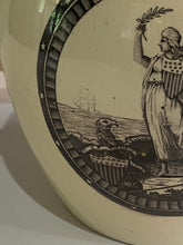 Load image into Gallery viewer, Staffordshire Creamware Liverpool Pitcher Thomas Jefferson and John Bull Cartoon with Columbia Washington Memorial
