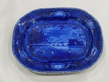 Load image into Gallery viewer, Historical Staffordshire Blue Castle Gardens Battery New York Platter Ca. 1825 18 3/4”
