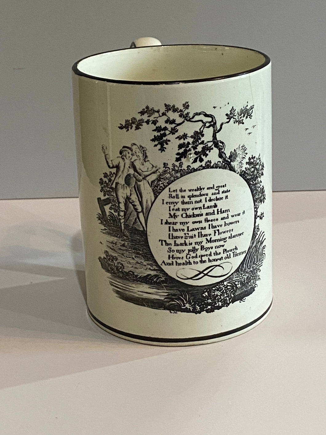 Staffordshire Creamware Tankard Farmer’s Arms Poem Ca. 1800