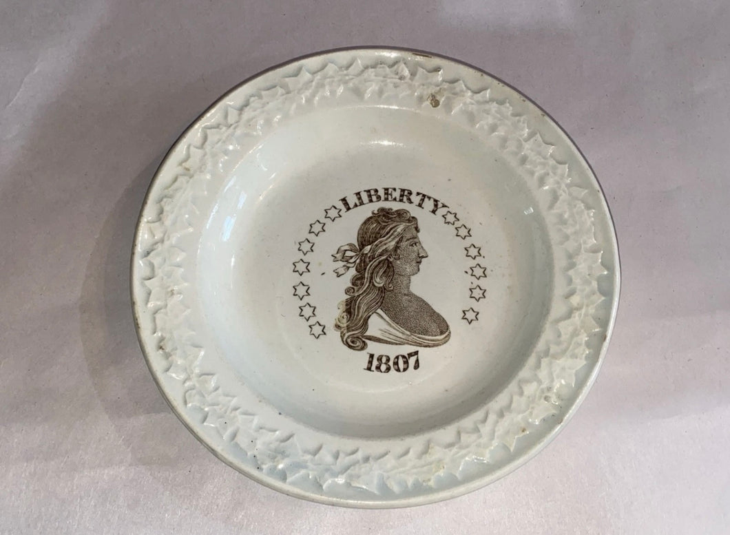 Historical Staffordshire Brown Transfer Childs Plate Liberty 1807 Rare