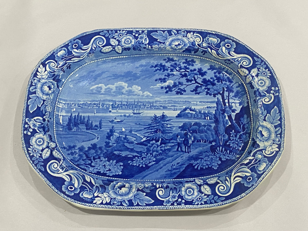 Historical Staffordshire Blue Platter New York From Weehawken