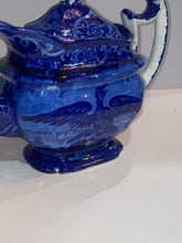 Load image into Gallery viewer, Historical Staffordshire Blue Teapot Boston Harbor Eagle
