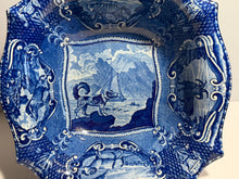 Load image into Gallery viewer, Staffordshire Blue Transfer Quadrupeds Footed Compote with Newfoundland Dog Ca. 1825
