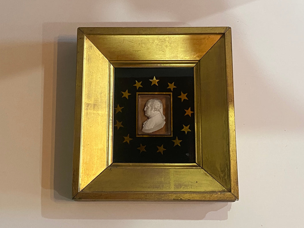 19th Century Glass Sulphide of George Washington with Modern Star Reverse Painted Mat
