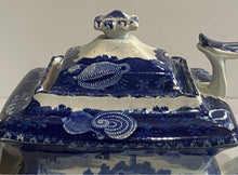 Load image into Gallery viewer, Historical Staffordshire Blue Teapot Wadsworth Tower Connecticut By Stevenson
