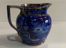 Load image into Gallery viewer, Historical Staffordshire Blue Small Pitcher Lafayette At Franklins Tomb Luster
