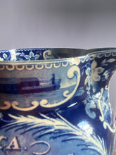 Load image into Gallery viewer, Historical Staffordshire Blue Erie Canal Inscription Pitcher
