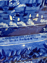 Load image into Gallery viewer, Historical Staffordshire Blue Covered Vegetable Dish Landing Of Lafayette 1825 B
