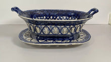 Load image into Gallery viewer, Historical Staffordshire Blue Reticulated Basket Tray Marine Views Shell 1825
