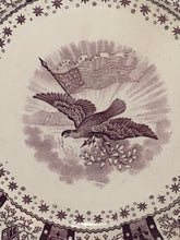 Load image into Gallery viewer, Historical Staffordshire Mulberry Transfer Dinner Plate with Eagle and American Flag Ca. 1835
