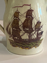 Load image into Gallery viewer, Staffordshire Creamware Small Liverpool pitcher with Polychrome American Ship and Farmers Arms God Speed the Plow
