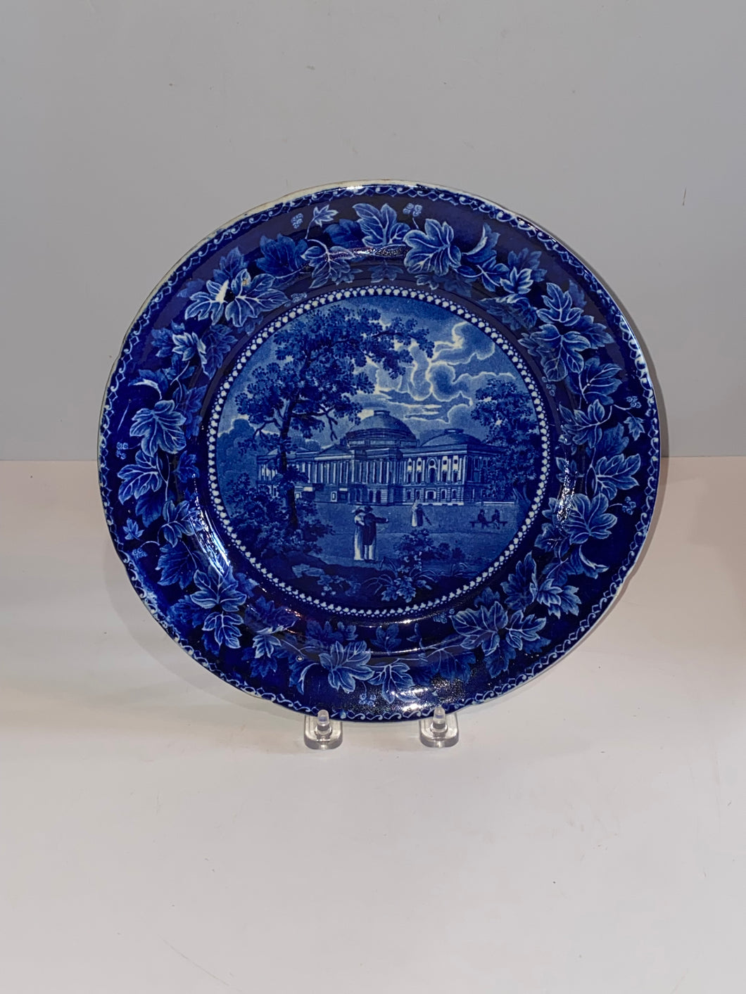 Historical Staffordshire Blue Dinner Plate Capital At Washington Ca. 1825
