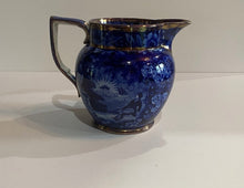 Load image into Gallery viewer, Historical Staffordshire Blue Small Pitcher Lafayette At Franklins Tomb Luster
