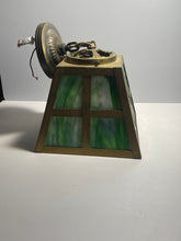 Load image into Gallery viewer, Vintage Slag Glass Arts And Crafts Hanging Light Mission Brass Green Glass
