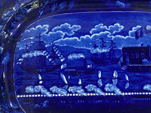 Load image into Gallery viewer, Historical Staffordshire Blue Landing of Lafayette At Castle Gardens Platter 17”
