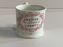 Load image into Gallery viewer, Staffordshire Pearlware America Land of Liberty Pink Transfer Childs Mug
