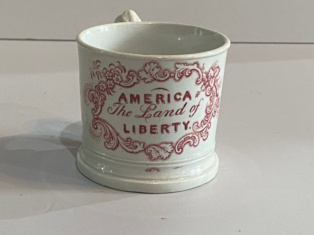 Staffordshire Pearlware America Land of Liberty Pink Transfer Childs Mug