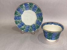 Load image into Gallery viewer, Spatterware Blue and Teal Green Cup and Saucer Ca. 1830
