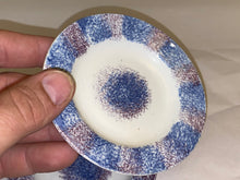 Load image into Gallery viewer, Staffordshire Spatterware Pair Of Cup Plates Rainbow Spatter Purple Blue 1830
