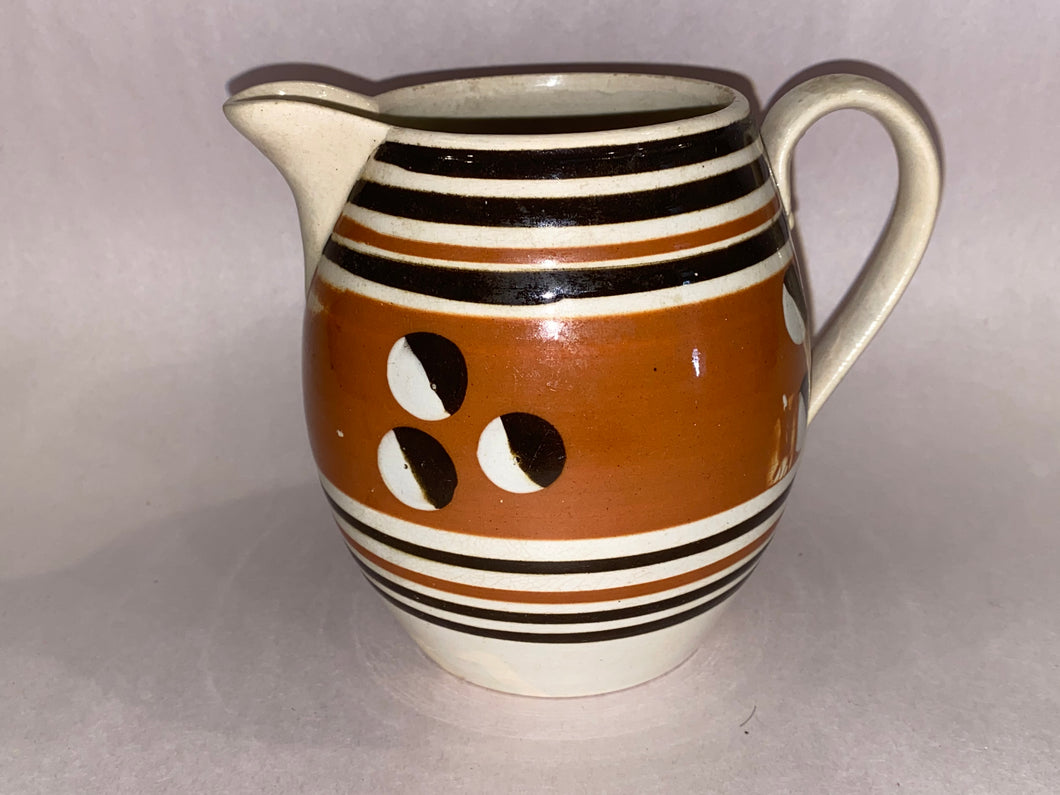 Staffordshire Pearlware Mochaware Mocha Cats Eye Pitcher Ca. 1820 Barrel Form