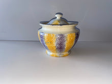 Load image into Gallery viewer, Staffordshire Spatterware Spatter Sugar Bowl Yellow And Purple Scarce Colors
