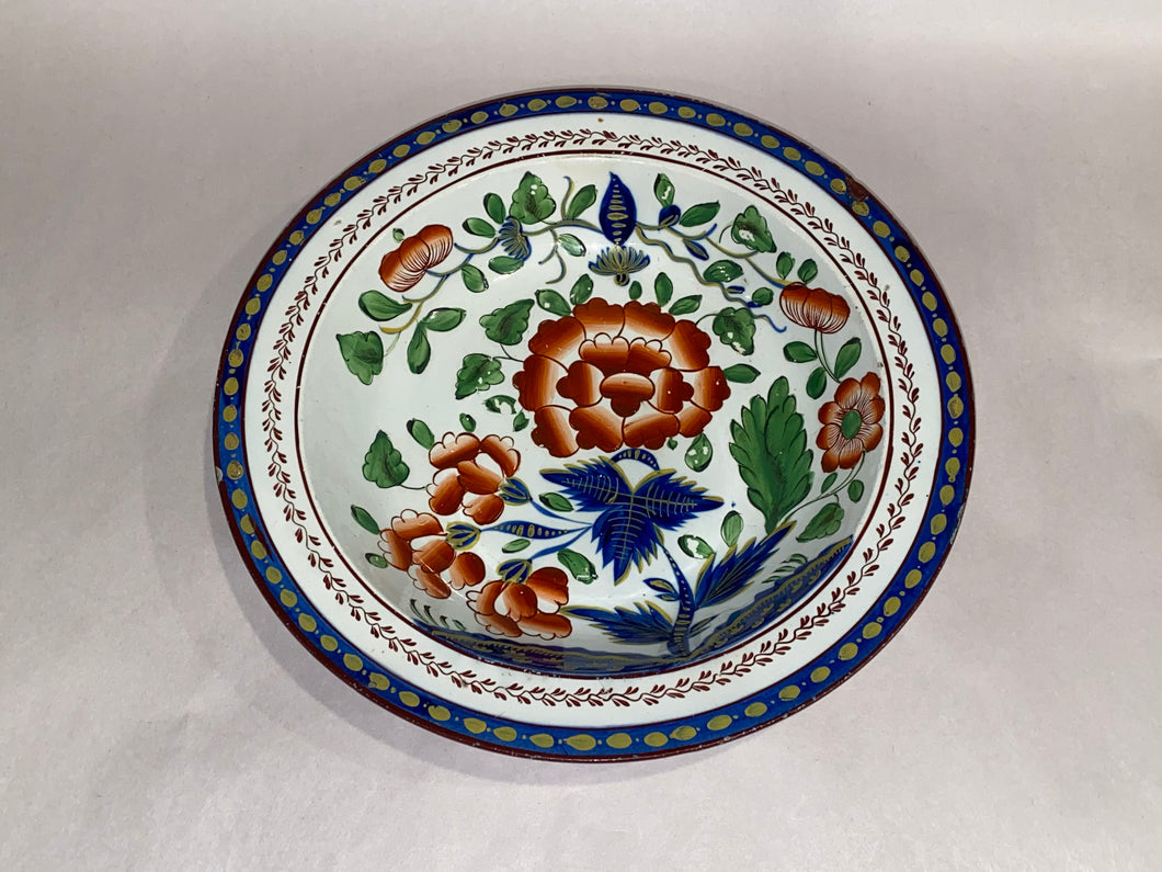 Staffordshire Pearlware Gaudy Dutch Soup Plate Carnation Ca. 1820 Rare Large