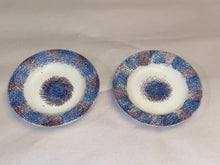 Load image into Gallery viewer, Staffordshire Spatterware Pair Of Cup Plates Rainbow Spatter Purple Blue 1830
