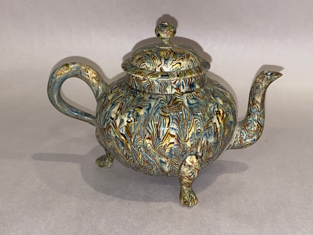 Staffordshire Agateware Footed Teapot Circa 1770