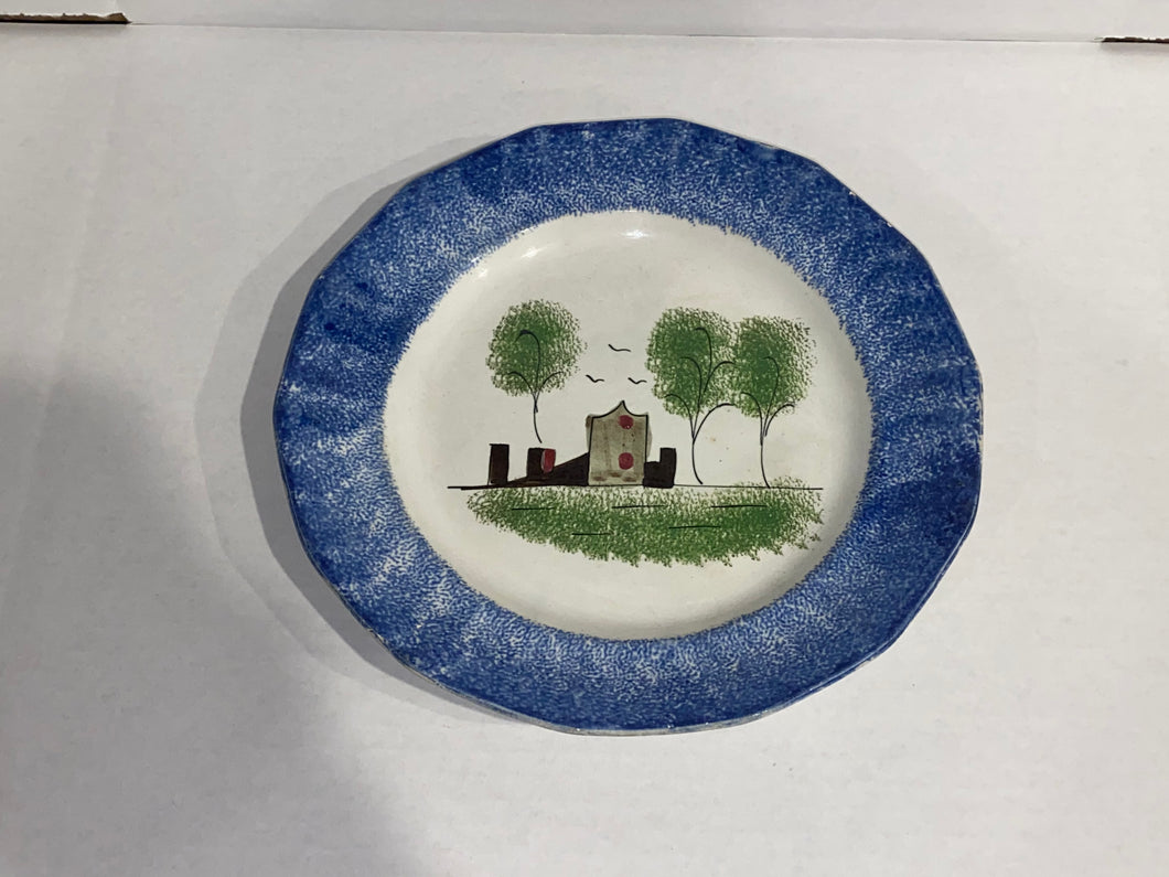 Spatterware Blue Spatter Dinner Plate Fort Pattern Ca. 1830