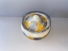 Load image into Gallery viewer, Staffordshire Spatterware Spatter Sugar Bowl Yellow And Purple Scarce Colors
