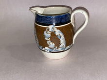 Load image into Gallery viewer, Staffordshire Mochaware Barrel Form Creamer with Earthworm Blue Coggled Rim Ca. 1820
