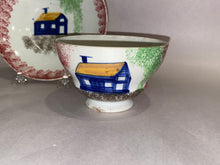 Load image into Gallery viewer, Staffordshire Red Spatterware Schoolhouse Cup And Saucer Ca. 1830
