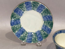 Load image into Gallery viewer, Spatterware Blue and Teal Green Cup and Saucer Ca. 1830
