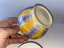 Load image into Gallery viewer, Staffordshire Spatterware Spatter Sugar Bowl Yellow And Purple Scarce Colors
